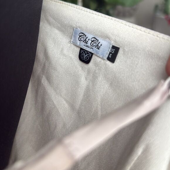 Chi Chi London Satin Evening Dress 'Varsha' in Pale Neutral Champagne - Picture 6 of 14